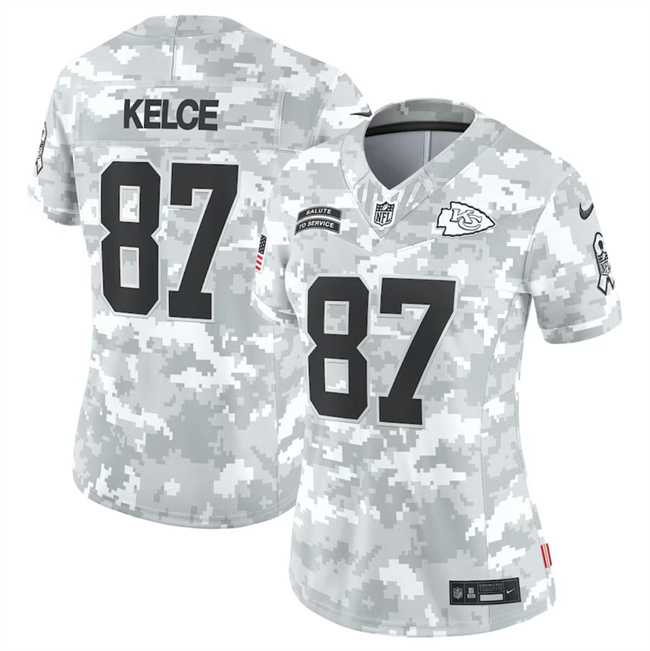 Womens Kansas City Chiefs #87 Travis Kelce 2024 F.U.S.E Arctic Camo Salute To Service Limited Stitched Jersey Dzhi